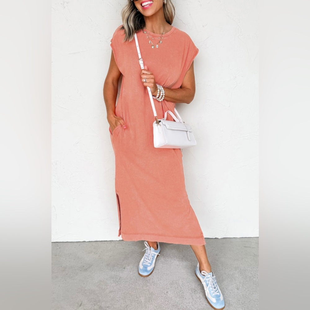 Coral - Mineral Wash T-Shirt Maxi Dress